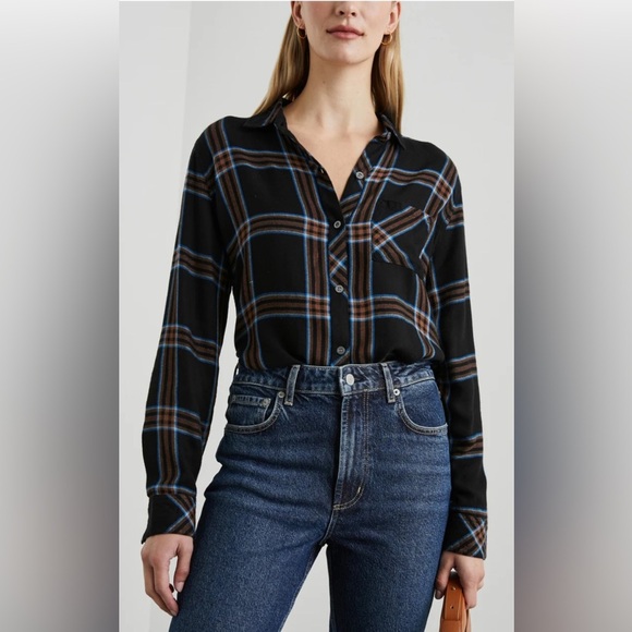 Rails Hunter Black Blue Chestnut Plaid Button-Down Shirt Flannel Top Small - Picture 1 of 7